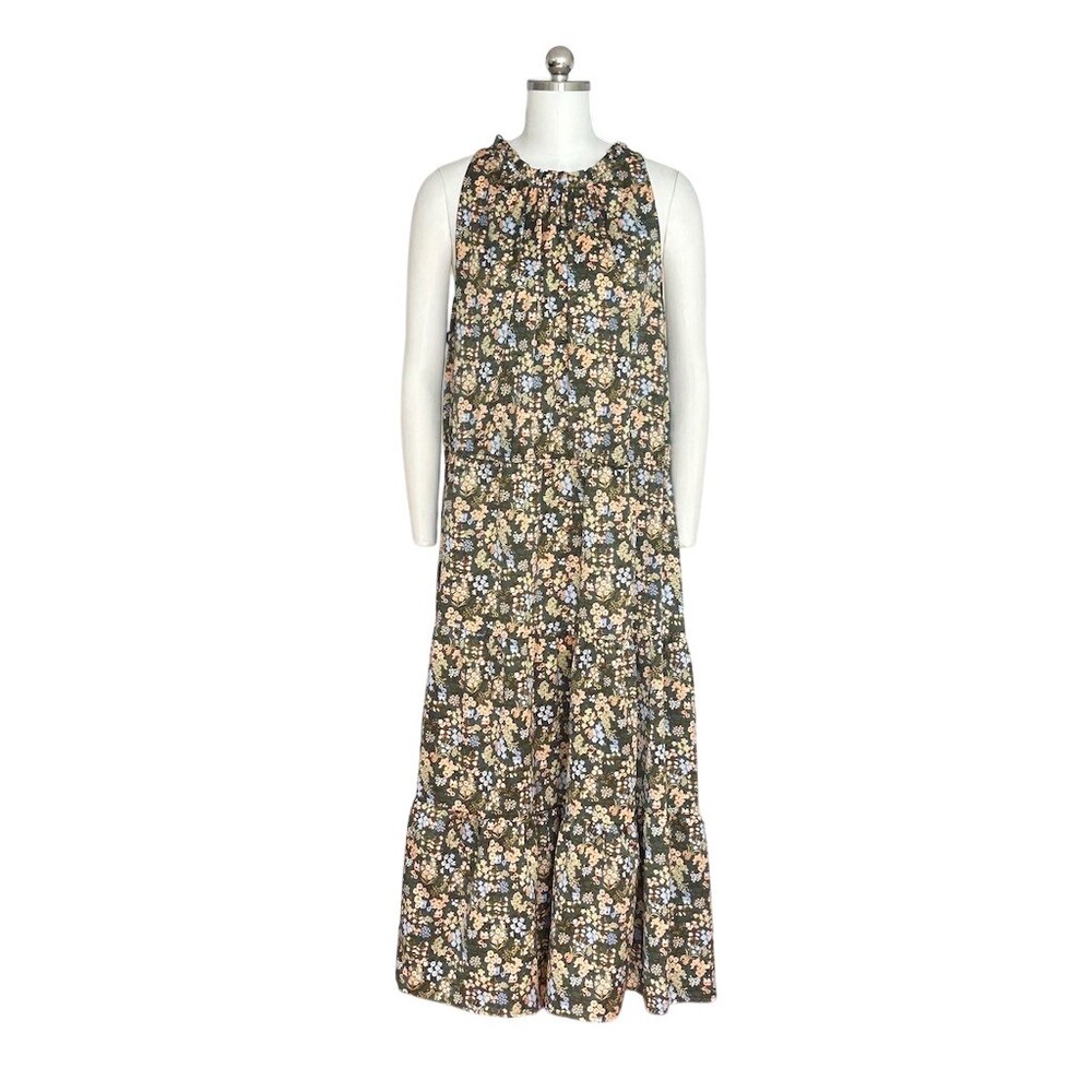 Nine.Eight New York Dress Womens 2XL Green Floral Tiered Maxi Halter